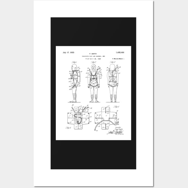 Parachute Pack Patent - Sky Diving Art - Black And White Wall Art by patentpress